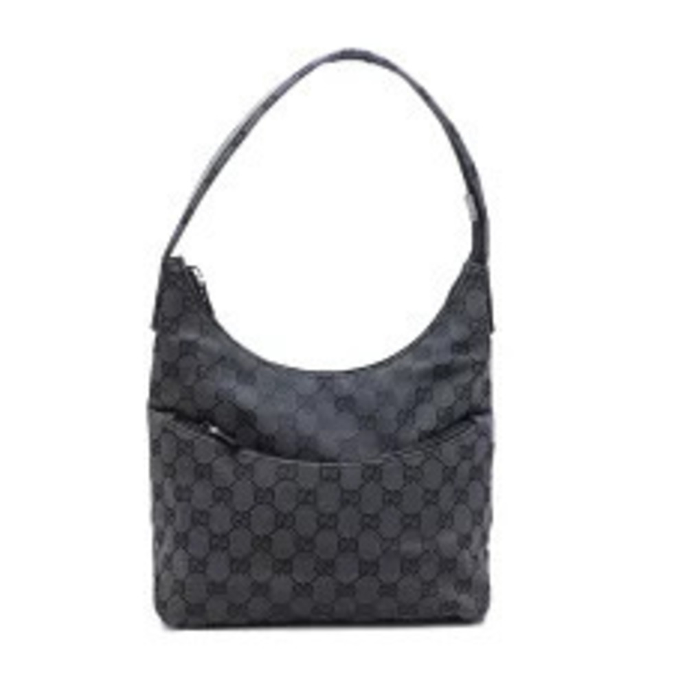Gucci GG monogram canvas hobo shoulder bag black front zipper Black